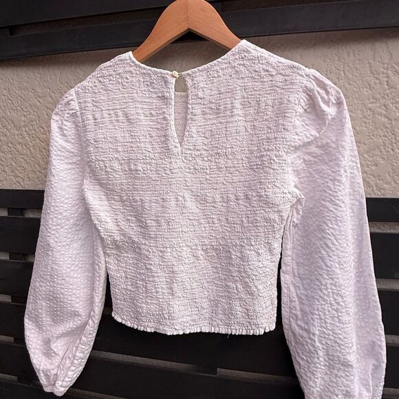Urban Outfitters Luca Smocked Long Sleeve Top in White | Small - Picture 6 of 8